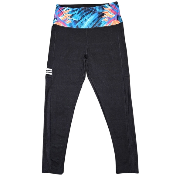 VS PINK Ultimate Leggings M Ankle Length Black Mesh Tropical Waistband Spellout - Picture 2 of 12